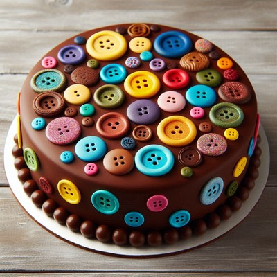 Chocolate cake decorated with buttons