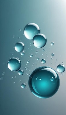 Water droplets falling on blue background