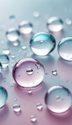 Water droplets on pink and blue surface
