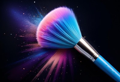 Blue makeup brush with powder burst