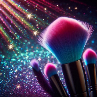 Colorful makeup brushes on glitter