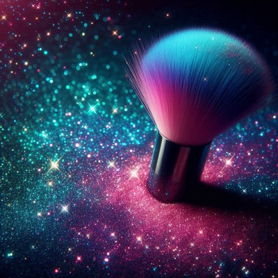 Blue and pink makeup brush on glitter