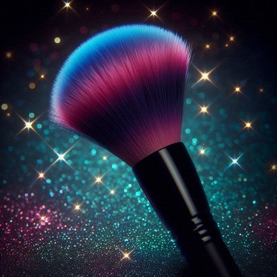 Purple and blue makeup brush on glitter