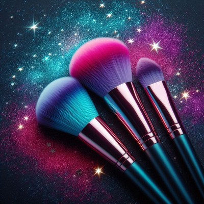 Colorful makeup brushes on glitter background