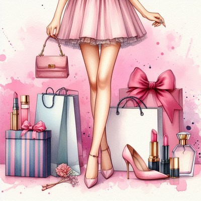 Woman shopping with pink bags and gifts