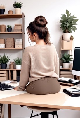 Woman sitting at desk in home office