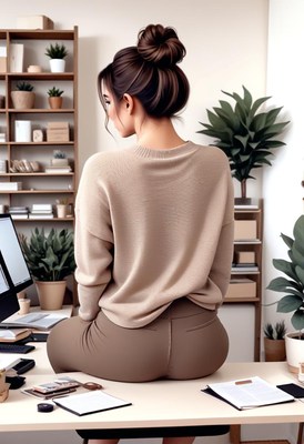 Woman sitting at desk in home office