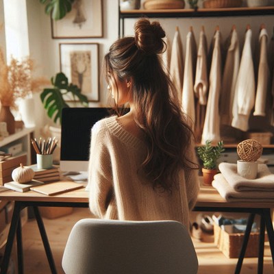 Woman working at desk in home office
