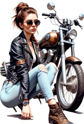 Woman leaning on motorcycle