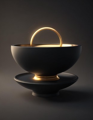 Black bowl with gold ring