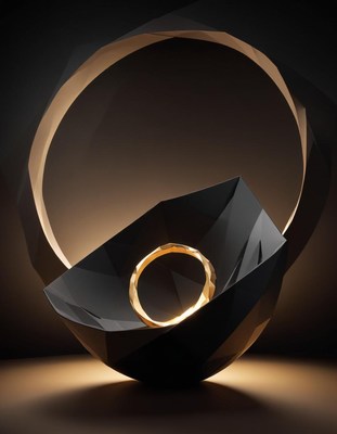 Black geometric bowl with golden ring