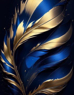 Abstract gold and blue feather