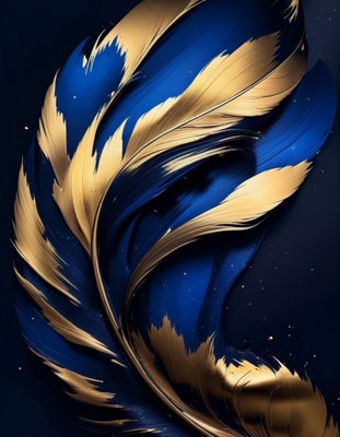 Abstract blue and gold feather design