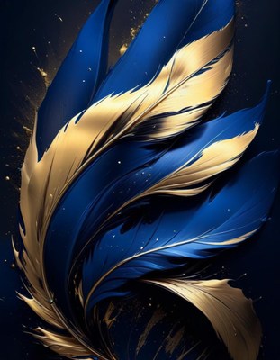 Blue and gold feathers abstract