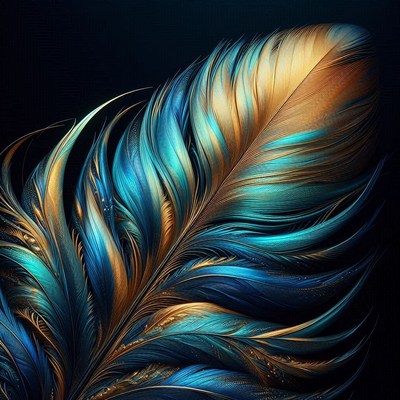 Blue and gold feather close-up