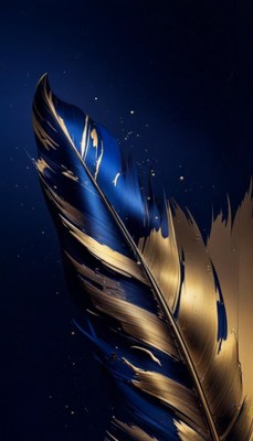 Blue and gold feather on dark background
