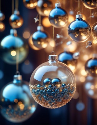 Blue and gold christmas ornaments