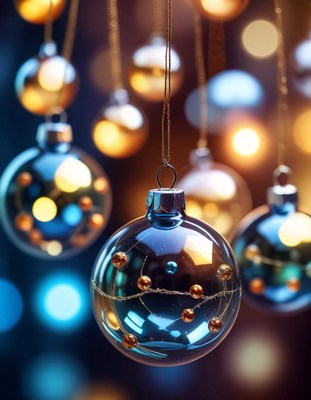 Blue christmas ornament with gold accents