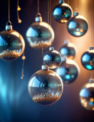 Hanging glass ornaments with gold glitter
