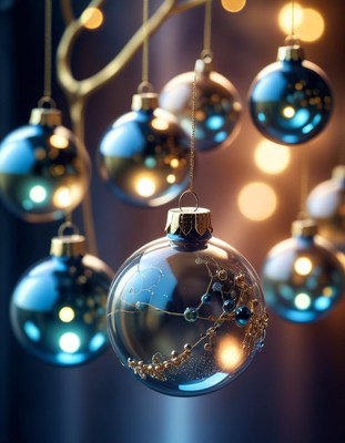 Blue christmas ornaments hanging