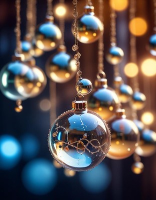 Glass ornaments hanging with lights