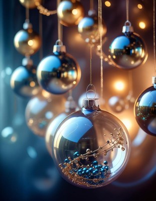 Blue and gold christmas ornaments