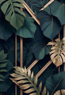 Tropical leaves and golden lines