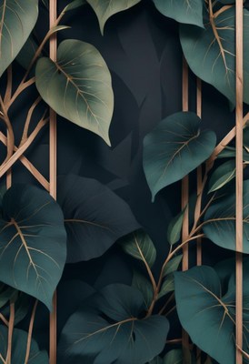 Green leaves and wooden frame