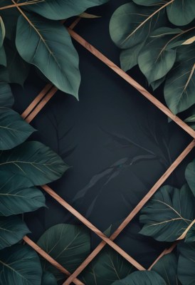 Green leaves and wooden frame