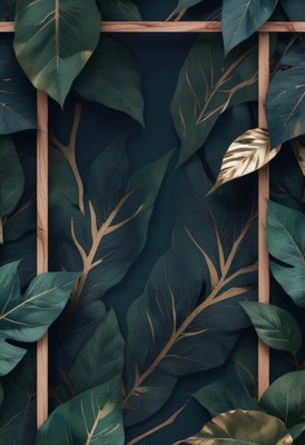 Green leaves and wooden frame