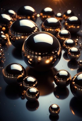 Reflective spheres on dark background