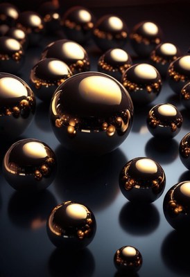 Golden spheres on dark background