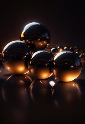 Shiny black spheres on dark surface