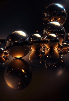 Reflective spheres on dark surface