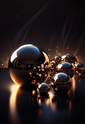 Shiny metallic spheres on dark background