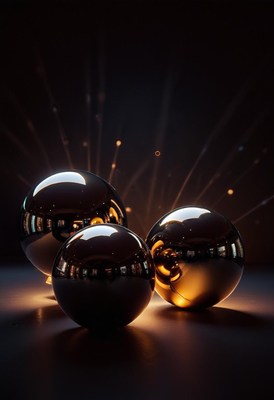 Three shiny spheres against a dark background