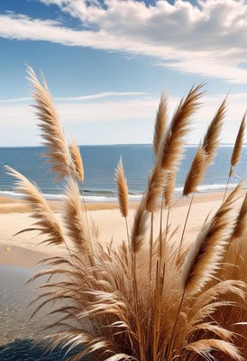 Pampas grass by the beach on a sunny day