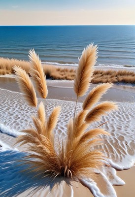 Beach grass and waves