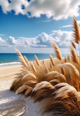 Beach grass under sunny skies