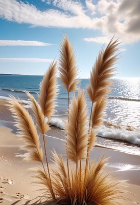 Beachside pampas grass on sandy shore