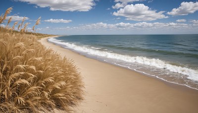 Beach grass and ocean waves