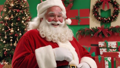 Smiling santa claus near christmas tree