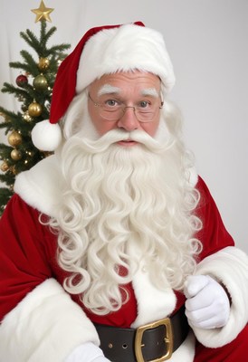Santa claus portrait near christmas tree