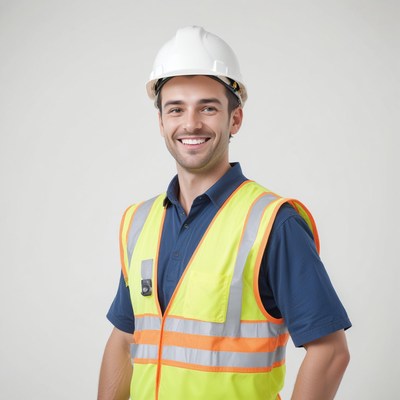 Construction worker smiling in hard hat