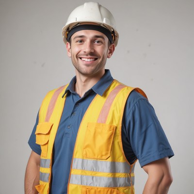 Smiling construction worker in safety gear