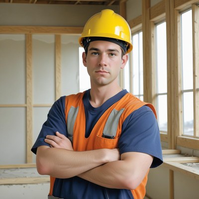 Construction worker in building