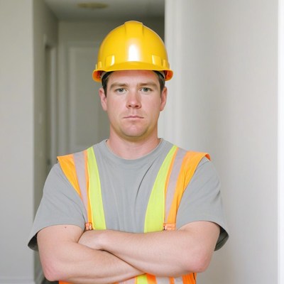 Construction worker in a corridor