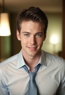 Young man smiling in shirt