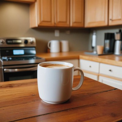 Coffee mug on kitchen countertop