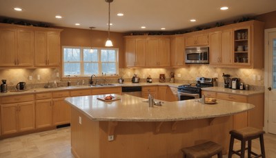 Modern kitchen island with granite countertops